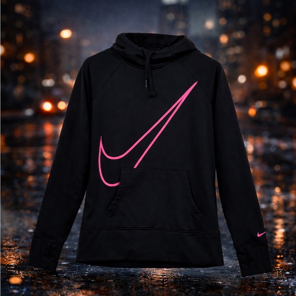 Nike Tops - Nike Black Hoodie with Vibrant Pink Logo